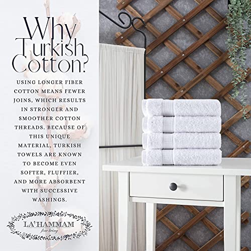 La Hammam 4 Pack 16” × 28” Turkish Cotton Hand Towels For Bathroom, Face, Hotel, Gym, & Spa | Extra Soft Feel Fingertip, Quick Dry And Highly Absorbent Luxury Premium Quality Towel Set - White #TOP5