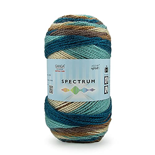 Ganga Acrowools Spectrum Yarn -100% Acrylic Yarn, Hand Knitting and Crochet Yarn, Pack of 2 Balls - 100Gm Each (814202), Multicolour