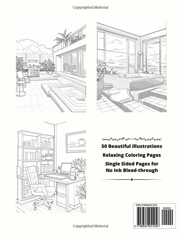 Interior Design Coloring Book: Color Your Way Through Modern Interiors and Relaxing Beach Houses, Discovering Dream Home Inspirations and Fascinating Room Designs for Decor Lovers. image 3