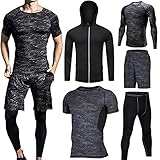 Männer Workout Kleidung Outfit Fitness Bekleidung Fitnessstudio Outdoor Laufen Kompressionshose Shirt Top Langarm Jacke 4PCS oder 5pcs 5 Stück Hanf,L