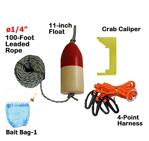KUFA 1/4" Diameter x 100' Leaded Rope/(11" Float)/Harness/Clipper/Bait Bag Combo Red/White