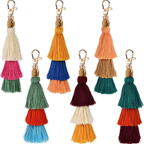 Tatuo 6 Pieces Hand Made Colorful Bohemian Tassel Charm Keychain Handbags Bag Pendant Key Ring Pom Tassels Key Chainï¼ˆColor Set 1ï¼‰