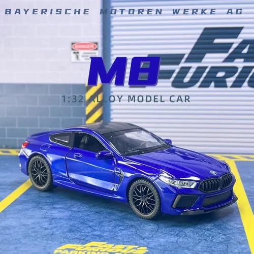 Image of WORSHIPER 1:32 B-M-W M8 Scale Alloy Diecast Sports Car Model with Sound & Light, Openable Doors & Hood, Pull Back Toy Car for Kids Boys, Collectible Mini Car Gift (1:32 B-M-W M8 - Blue Color)
