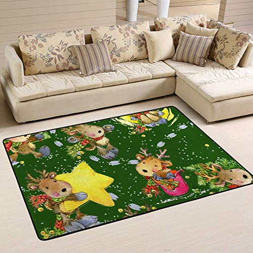 Tapis de Noël vert Ruchen pour partager la magie des fêtes avec un cerf mignon