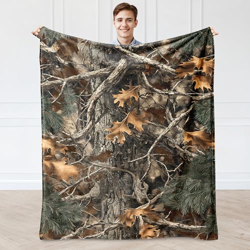 Labfen Camo Blanket for Men, Forest Hunting Throw Blanket for Couch Chair Bed Sofa Offices, Hunting Gifts for Men Adults 60