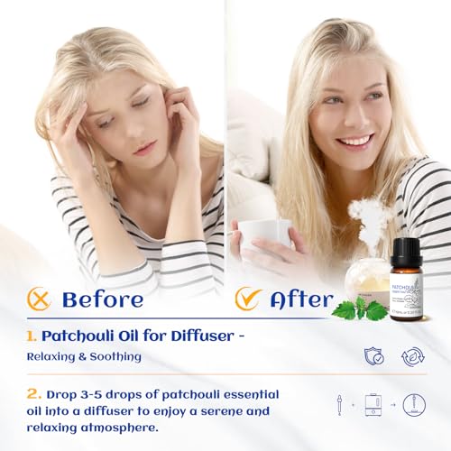 Image of HIQILI 0.33Fl Oz Patchouli Essential Oil,100% Pure for Diffuser,Perfume DIY, Candle Soap Making-10ml