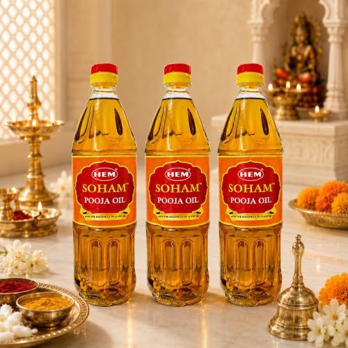 Image of HEM Soham Clove Pooja Oil 900ml, Pack of 3 | Premium Sacred Oil for Rituals, Lighting Diyas & Lamps | Long-Lasting Flame & Pure Aroma | Ideal for Daily Puja, Festivals & Ceremonies