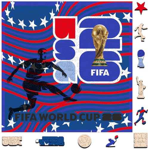 Image of FIFA USA Poster Wooden Puzzle for Adult, 200 Pieces Irregular Shape Puzzle, 5MM Thick, Creative Collectible Gift for Fans, Officially Licensed Product, 11 x 11