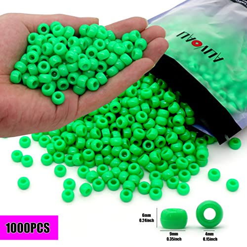 Image of 1000Pcs Pony Beads Bracelet 9mm Green Plastic Barrel Pony Beads for Necklace,Hair Beads for Braids,Key Chain,Jewelry Making (Green)