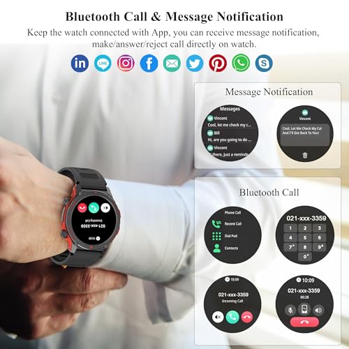 Image of Popglory Smart Watch, 1.43''AMOLED 45mm Military Smartwatch Men Women Answer /Make Call, Digital Fitness Watch, 110+ Sports, Blood Pressure, Heart Rate, Stress Monitor Sports Watch for Android or iOS