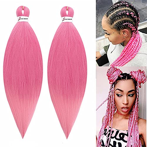 6 Packs 28 Inch Pink Braiding Hair Pre Stretched Expression EZ Braids Hair Extension Senegalese Twist Crochet Hair Anti Itch Low Temperature Setting Synthetic Yaki Texture(6 Packs-28 Inch, Pink)