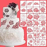 Rose Flower Cake Stencils Kit Reusable Floral Cookie Coffee Stencil Drawing Template for Valentines Day Dessert Buttercream Painting DIY Crafts Decor (25 Pcs)
