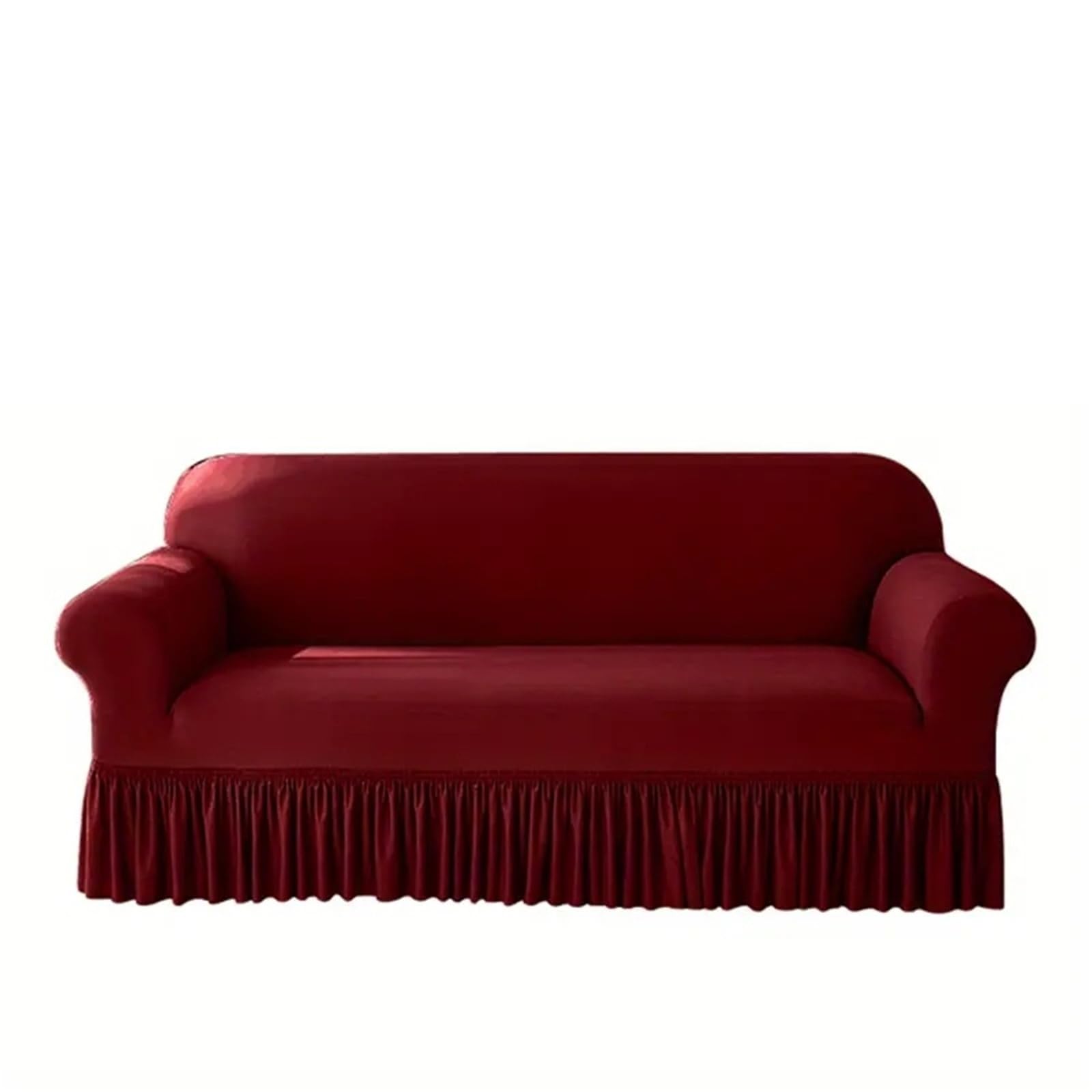 SUBLXPoten Sofa Cover with Skirt 1pc Stretch Sofa Cover for Living Room, Corner Covers with Skirt, Dustproof, Non-Slip for Home(Dark red,3Seater 190-230cm)