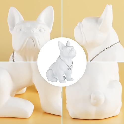 Miniatura 4 de Estatua de bulldog francés sentado de 9 a 12 pulgadas, escultura de animal de perro con collar de plata, collar de plata, mesa de café, cocina