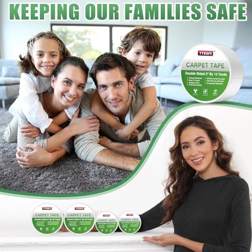 YYXLIFE Double Sided Carpet Tape for Hardwood Floors,Area Rugs Carpet Adhesive Removable Multi-Purpose Rug Tape Cloth Outdoor Steps,Heavy Duty Sticky Tape,2Inch x 12 Yards,Clean
