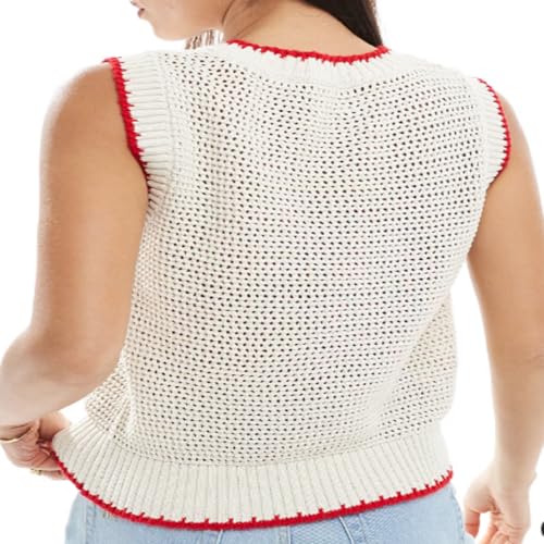 Image of Women Graphic Sweater Vest Y2k Sleeveless Lobster Pullover Top Crew Neck Lightweight Fall Knit Tank Top
