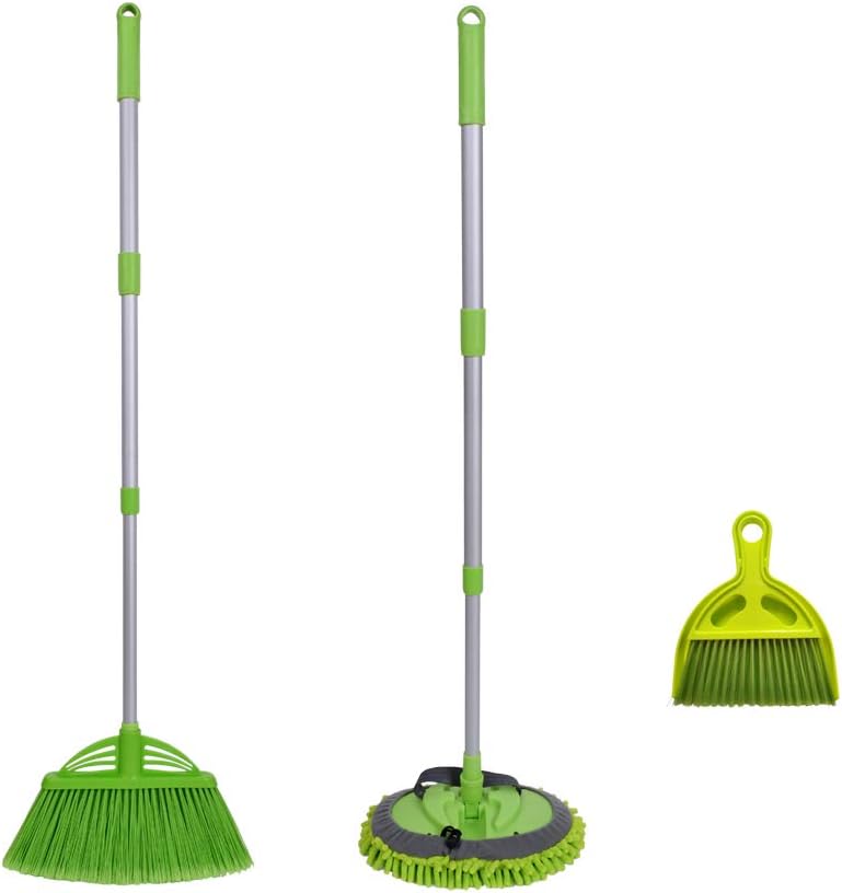 Three-Section Telescopic Aluminum Alloy Rod Long-Handled Broom&Mop, Mini Broom with Dustpan Set