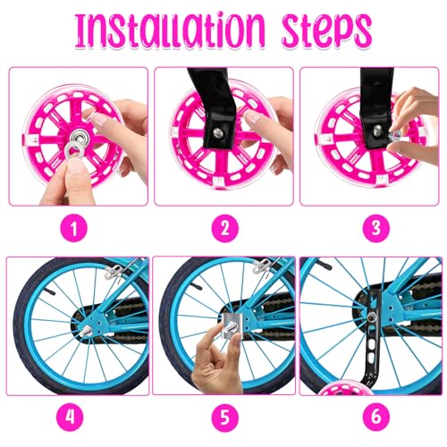 Idota Stützräder, Fahrrad Stützräder Kinderfahrrad Hilfsräder für Kinder mit Mute Flash Räder Einstellbare Sicherheitsstützräder Universal Hilfsräder für 12 14 16 18 20 Zoll Single Speed Bike - Rosa