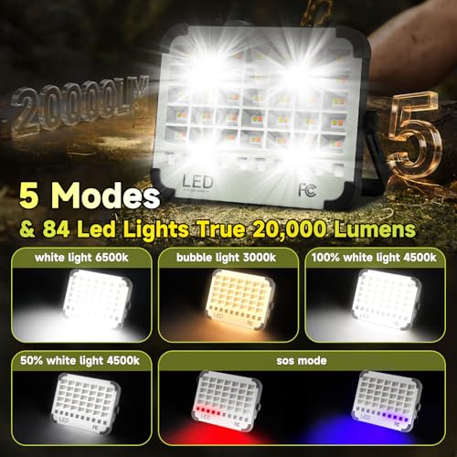 Image of 200W LED Solar Work Light Rechargeable, Sinear 20000LM Magnetic Portable Light, 20000mAh with 5 Modes, IP66 Waterproof for Outdoor Camping, Car Repair, Building, Workshop, Garage, Emergency