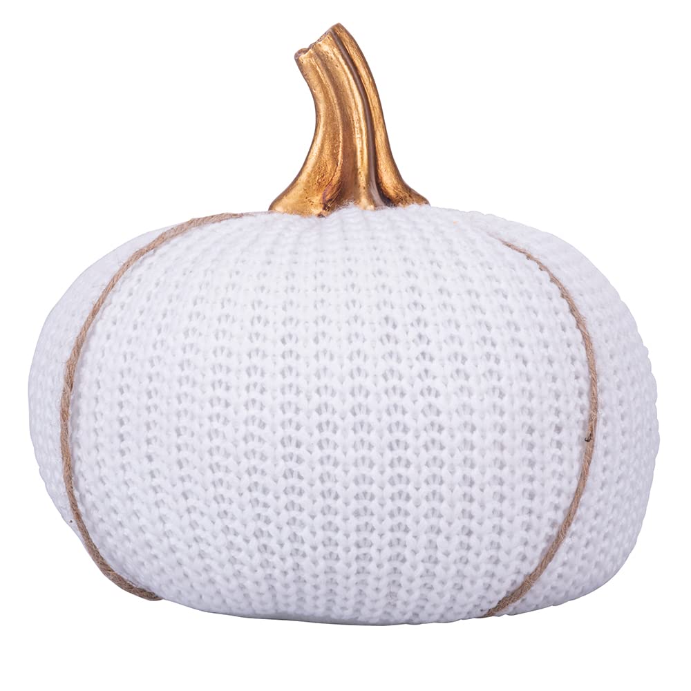 Zucca Decorativa Villa D'Este Home - Bianca Effetto Lana, Picciolo Oro, Ø18x21 Cm - Foto 2