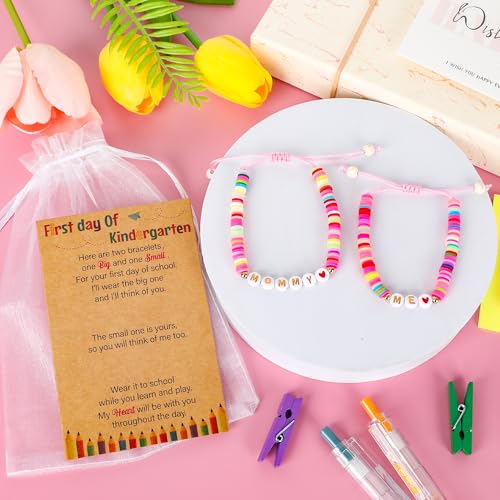 Image of Back to School Supplies, First Day of Kindergarten Bracelet, Back to School Bracelet Mommy and Me, Prek Matching Wish Bracelets Set, Adjustable Bracelet for Boys Girls Gifts Stuff Bulk