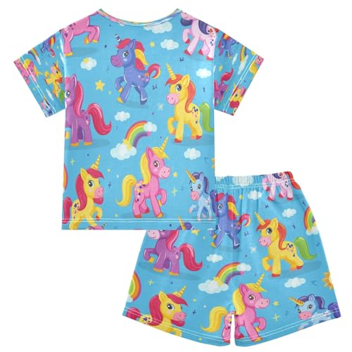 Yellow Pink Horse Kids Pjs Set Boys Girls Summer Short-Sleeve Sleepwear Pajamas 2PCS2