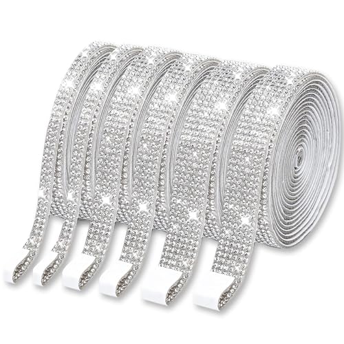 6 Rouleaux Ruban Strass Autocollant, 3 Largeurs Strass Autocollant, Ruban Scintillant Argenté pour DIY Décoration Fête Artisanat