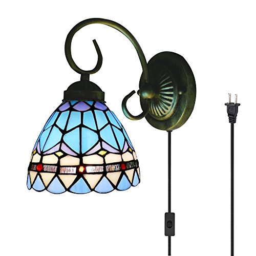 Image of Kiven Wall lamp E26 1-Light Plug-in Bulb not Included Wall Sconce Glass Shade 6 Foot Black Cord(BD0516)