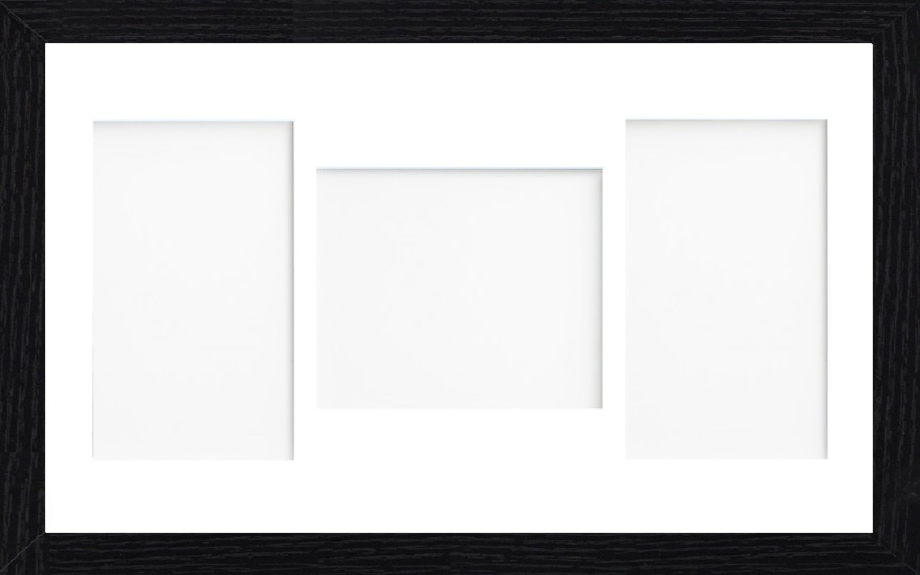 Online2home White Osuk 20X10 Inch Black Picture Photo Frame With 3 Aperture Mount For Image Size 6X4 Inch Plp - Fitted With Perspex Sheet