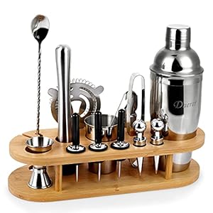 Duerer Barkeeper Kit mit Ständer, 23-teiliges Cocktail Shaker Set mit stilvollem Bambusständer, perfektem Home Bar Tool…