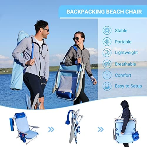 #WEJOY Folding Beach Chair Lightweight Aluminum with Adjustable High Back Pillow Pocket Portable Strap Outdoor Garden Reclining Beach Chair
