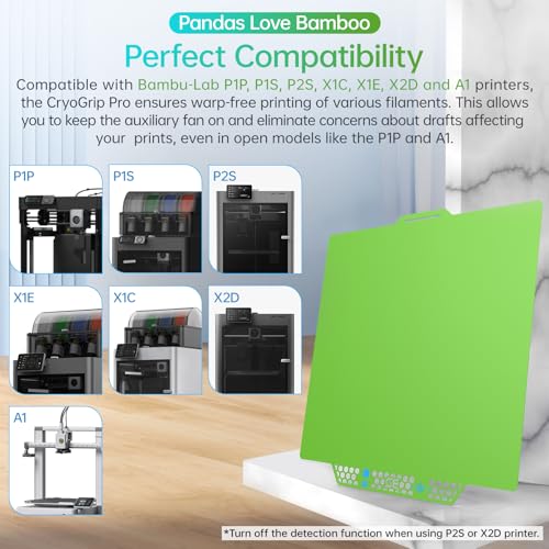 Image of BIQU CryoGrip Pro Glacier Green Compatible with Bambu-Lab P1S /P1P /P2S /X2D /X1C /X1E /A1 3D Printers 257x257MM Panda Build Plate Double Sided Upgrade Removable Surface Platform