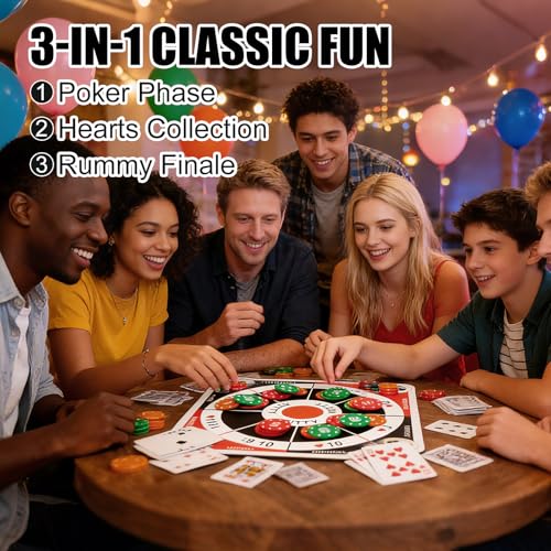 Juego de Mesa Michigan Rummy en Madera, combinación de Rummy, Poker y Juegos de Cartas, incluye 120 fichas numeradas, 2 barajas de cartas y bolsa de almacenamiento, ideal para noches familiares de juegos miniatura 4