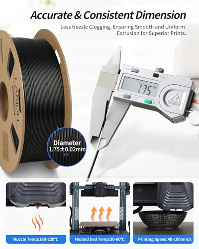 Image of LANDU PLA Filament 1.75mm Black 1KG, 3D Printer Filament 1kg Cardboard Spool(2.2lbs), Dimensional Accuracy + /- 0.02mm, Neatly Wound 3D Printing Filament Fits for Most FFF 3D Printers, Black PLA