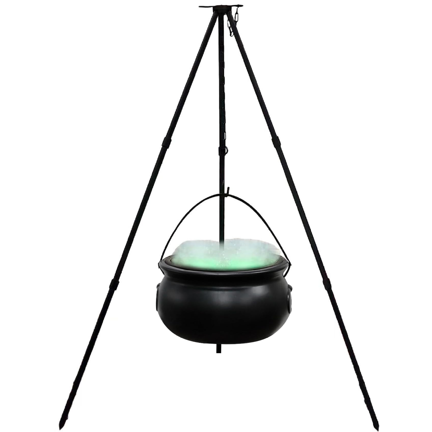 Uanqfegy Witch Cauldron with Tripod -Cauldron Pot with Light & Cotton Fill, 12.6" Battery Powered 30.7" Tripod for Halloween Party Campfire
