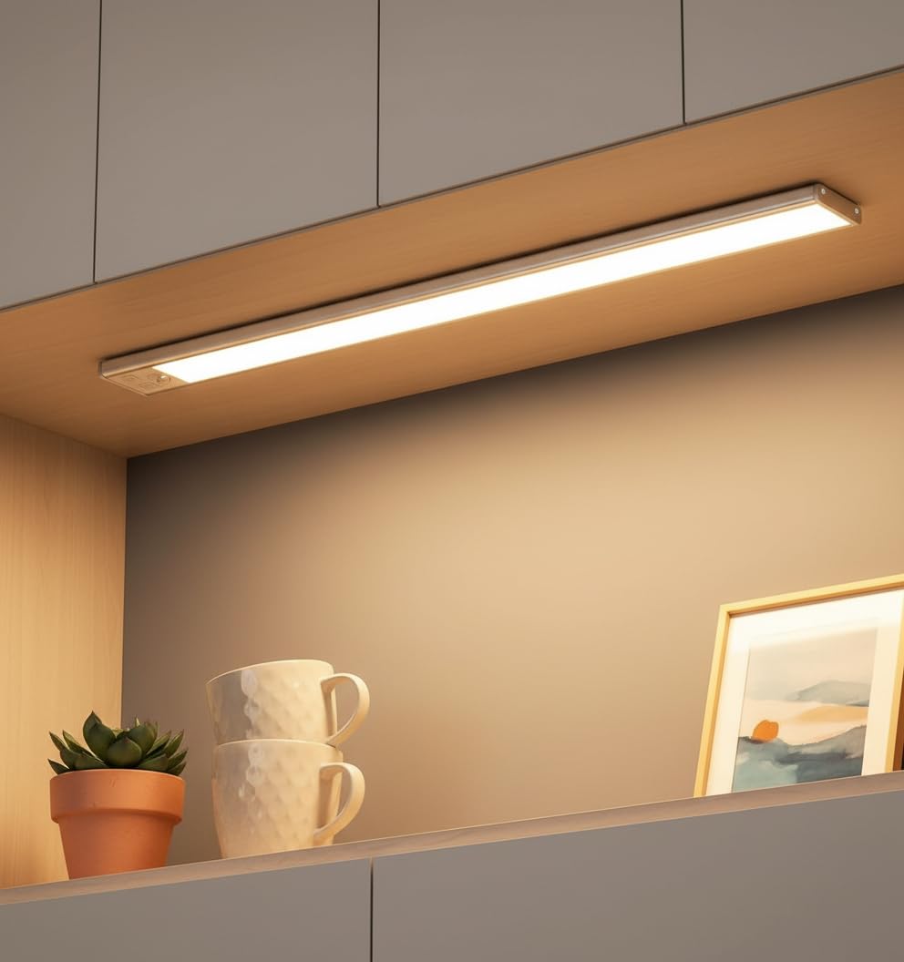 LED Lights for Cupboard, Magnetic Under Closet Light 20cm Super Bright,LED Motion Sensor Lights Indoor,3 Color Dimmable Cabinet Light,USB Rechargeable Wardrobe Light for Kitchen Shelf Stairs (Silver)