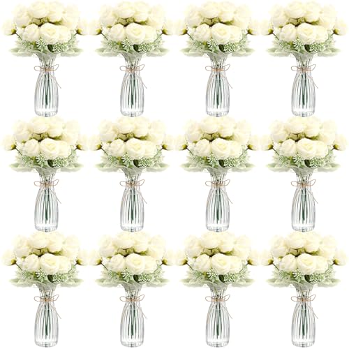 Zeyune 36 Pack Artificial Rose Flowers with Vase Bulk for