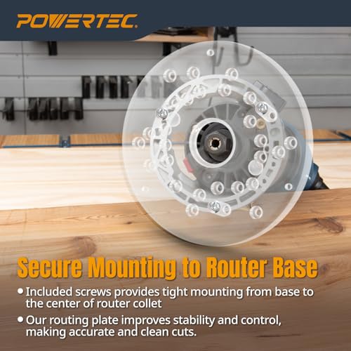 POWERTEC 71381 5-3/4" Universal Trim Router Base Plate | Comes with Installation Screws | Solid 1/4" (6.36mm) Thick Clear Hardened Acrylic | Predrilled Hole Patterns for Easy Install onto Your Router by POWERTEC - Image 4