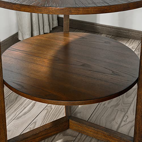 Moderion Large End Table With Storage Shelf Rustic Circular Sofa Side Table With Black Metal Legs Solid Wood Nightstand Telephone Table For Living Room Bedroom 25.2”D X 24”H Natural Brown Cjz1338Nc #TOP6