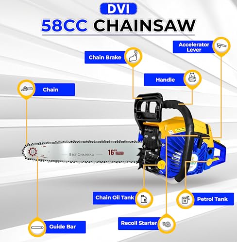 Image of DVI 5800 Heavy Duty Chain Saw with 58 CC, 2 Stroke Petrol Engine Power & 16 inchinch Blade /Bar Cordless Chain Saw Cuttingsaw For Farm, Garden & Professional Use.