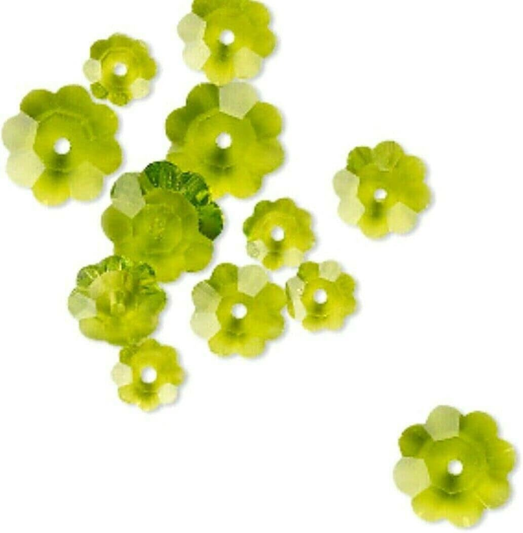 12 Peridot Green Crystal 6mm 8mm 10mm Assorted Marguerite Lochrose Flower Beads