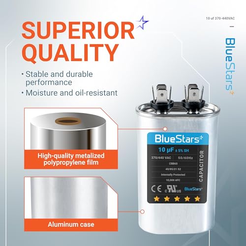 image for [UL Listed] BlueStars 2 Packs 10 uF 10 MFD ±5% 370/440V CBB65 Oval Ru