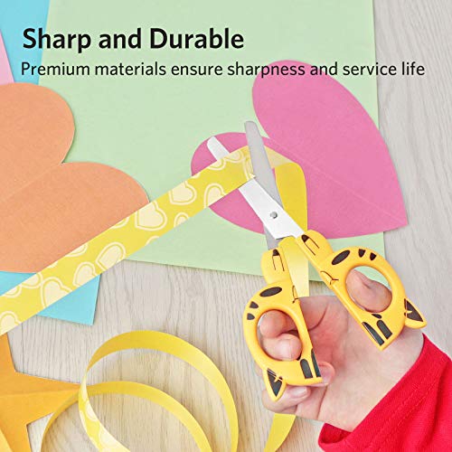 Asdirne Scissors For Kids, Blunt Scissors, Small School Student Craft Scissors, Sharp Stainless Steel Blades Safety, Cute Animal Shapes, 5 Inch, 4Pack #TOP4