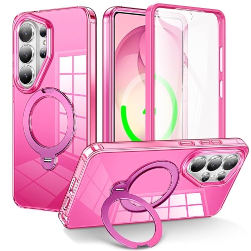 Coque Samsung S26 antichoc rose vif avec protection ecran integrale et support media