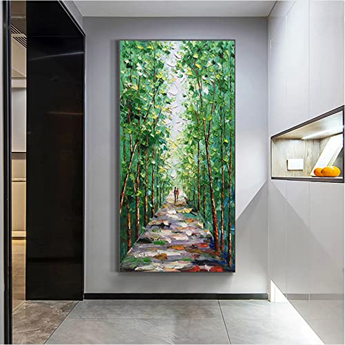 Peinture à l'huile abstraite d'arbres verts 80x160 cm pour salon