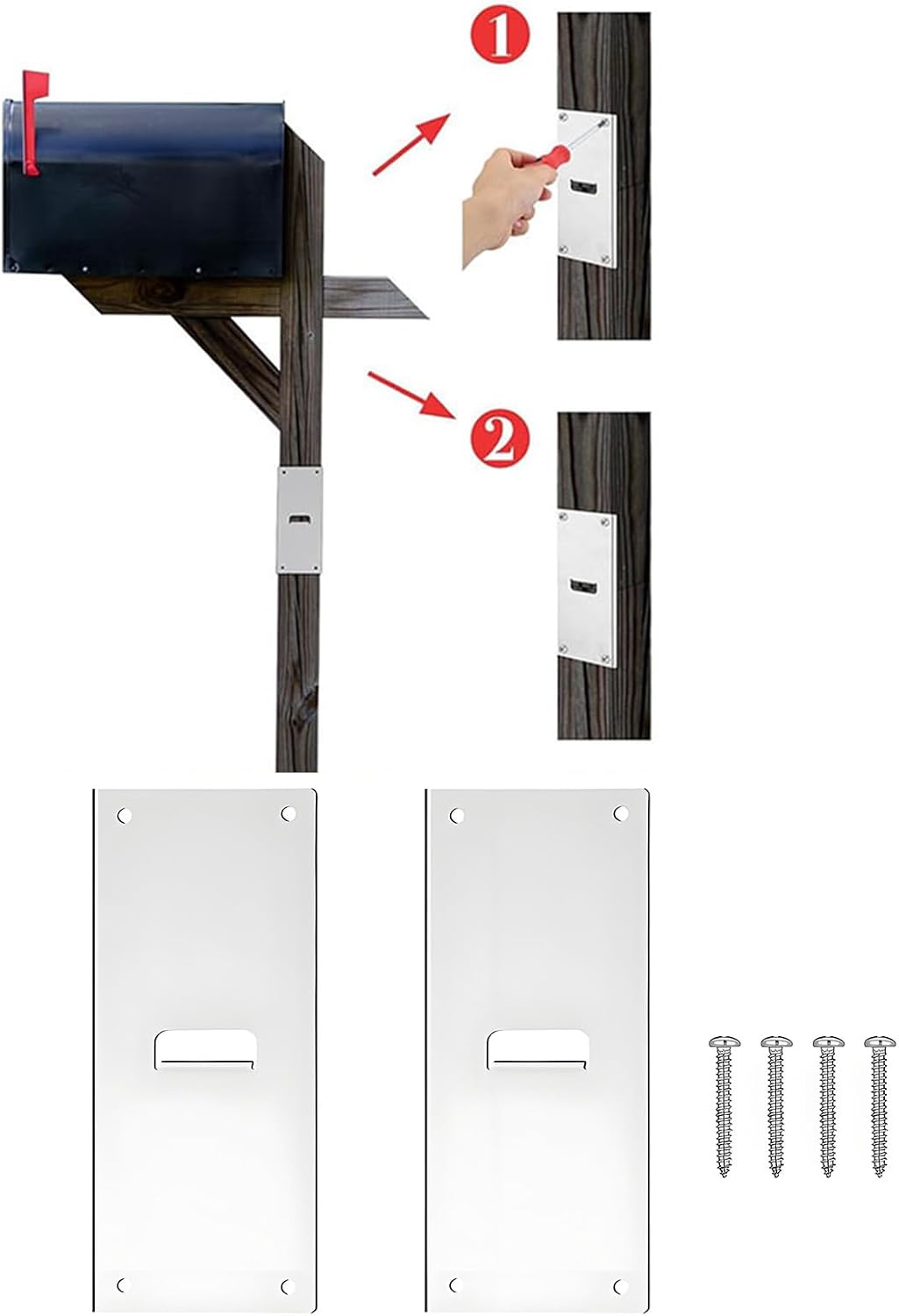 Mailbox Extension Bracket for Wood Post, Stainless Steel Mailbox Plate Set with Pre-Drilled Holes and Screws for Porch or Entryway Install