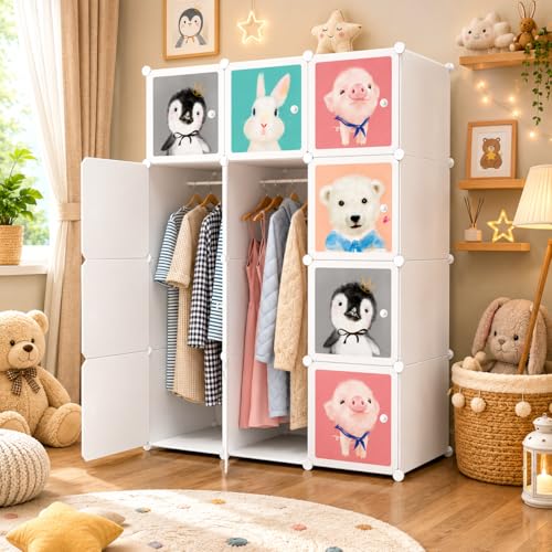 Image of Mevigo Foldable Plastic Wardrobe for Clothes - 12- Door Baby Cupboard for Clothes Storage, Wardrobe for Kids, Plastic Almirah, Collapsible Wardrobe for Kids Livingroom & Home (White-KTB1, 12- Door)