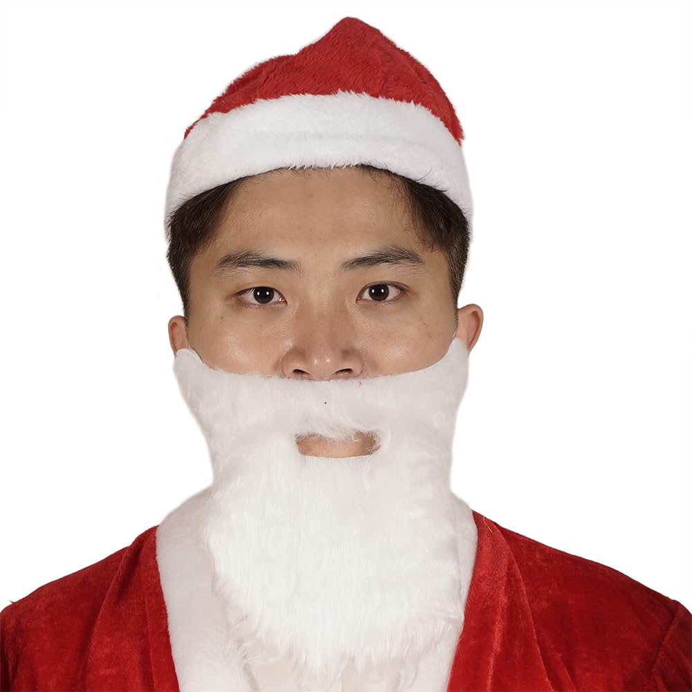 ZDOVLZZPON Santa Hats and Beard With White Gloves for Adults Christmas Costume Decorations Xmas Hats Santa Beard Mask Face Cover for Men Women, Set of 3