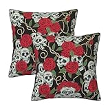 Tailles : notre housse de coussin tête de mort et rose rouge dispose de 2 tailles 45,7 x 45,7 cm, 50,8 x 50,8 cm, ce que vous aimez, fermeture éclair invisible en position 1/2 de l'envers, sans insert ou remplissage de la chaleur et converge la netteté, réchauffe votre automne et hiver, luxe, terrasse extérieure, ferme, floral et plus