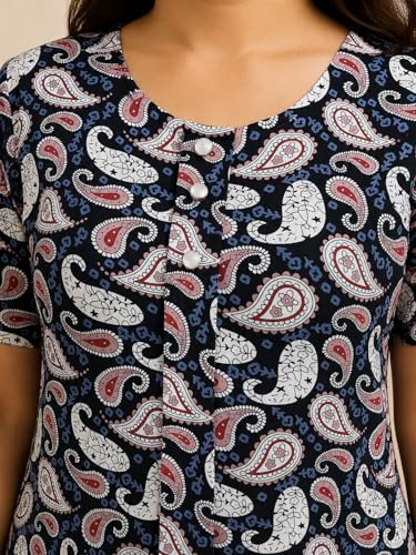 Image of KIAWAH Women Printed Night Suit Set, Cotton Blend Night Suit, A-Line Top and Pajama Set, Soft and Breathable Night Wear